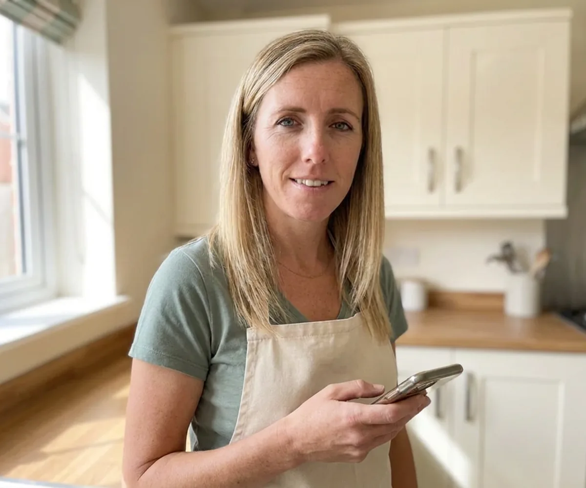 Chantelle Barratt with her phone, ready to reply to a free WhatsApp quote in Derby