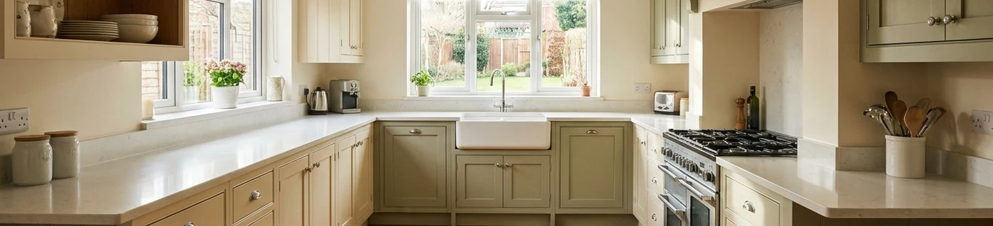 Clean, tidy kitchen with gleaming worktops in a Derby home