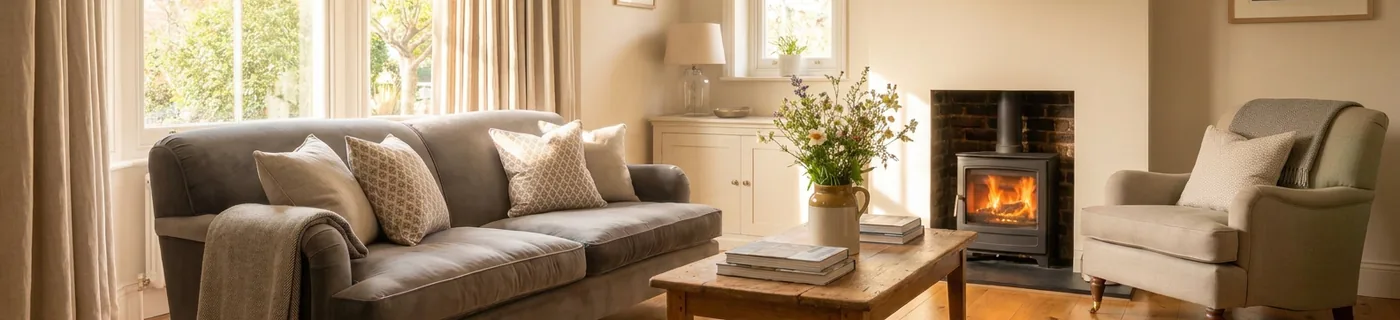 Freshly cleaned living room in a Derby home with sunlight through the window